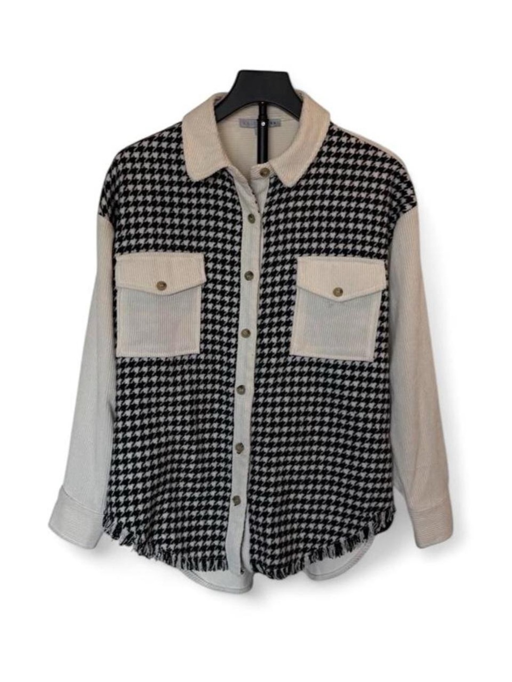 Baltic Born Women’s Shacket Jacket S Houndstooth Button-Front Collared Pockets